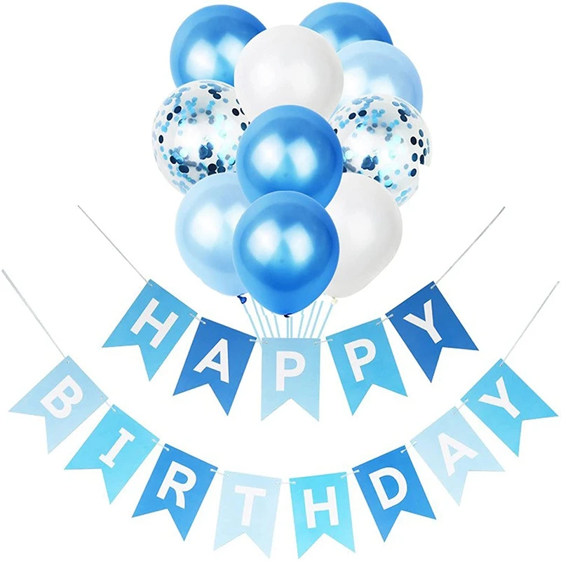 

Happy Birthday Banner Set Blue Party Decorations Kit Confetti Balloons for Any Ages Birthday Party Decorations