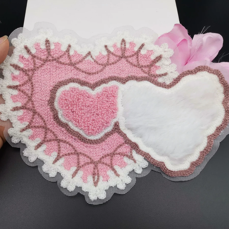 Embroidery With Two Heart Cloth Patch Stickers Fashion Women's T-shirt Show Decoration Applique