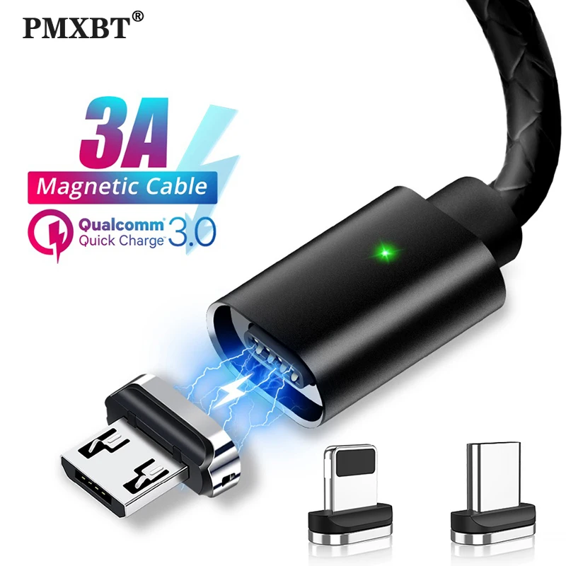 Магнитный кабель 2 м Micro USB Тип C для iPhone Android 3A быстрая зарядка магнитное зарядное