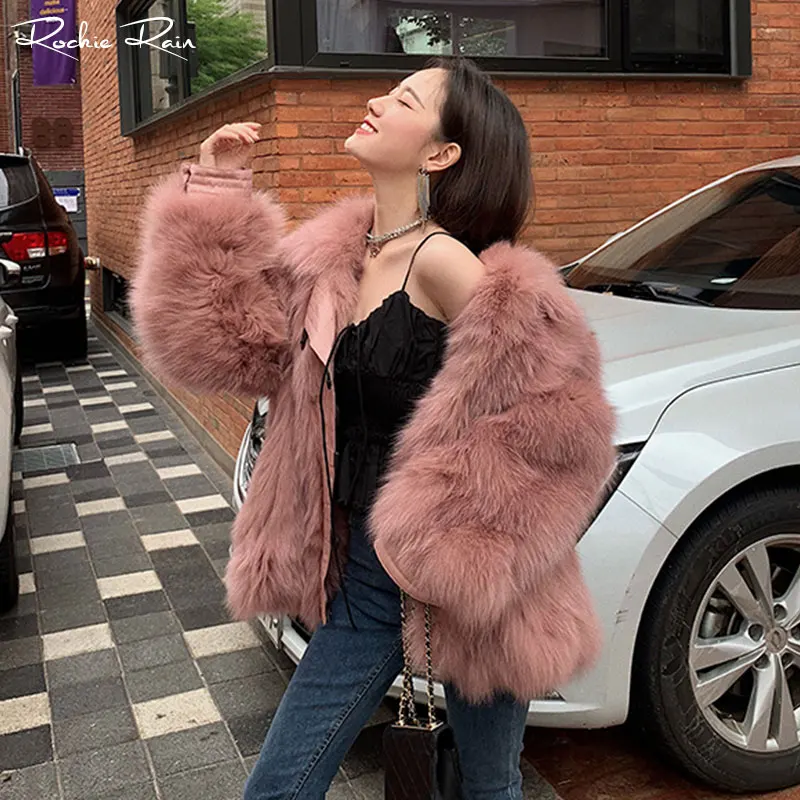 Натуральный Лисий мех пальто для женщин зимние теплые свободные отложной