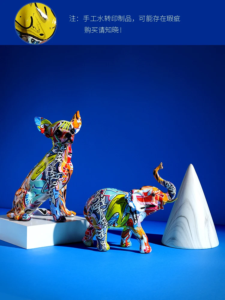 

Painted Graffiti Simple Creative Living Room Color Dog Decorations Home Entrance Wine Cabinet Office Decorations Resin Crafts