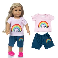 2020 new rainbow short sleeve suit fit for american girl doll clothes 18 inch doll christmas girl giftonly sell clothes