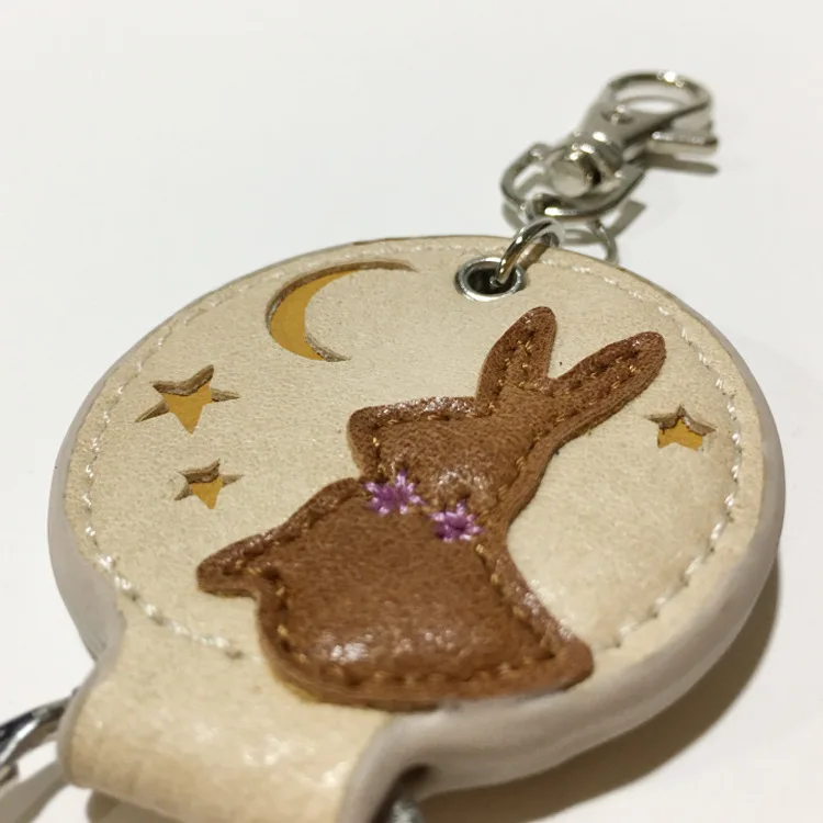 

New style Cute Cowhide Bunny Keychain Key Chain For Women Bag Pendant Send Friend The best gift Child Hot Gift 2021