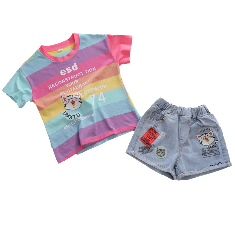 3 6 10 14 New Teenage Girls Clothing Sets Summer Toddler Kids Clothes T-shirt Jeans 2pcs Outfits Children Tracksuit Suit | Детская
