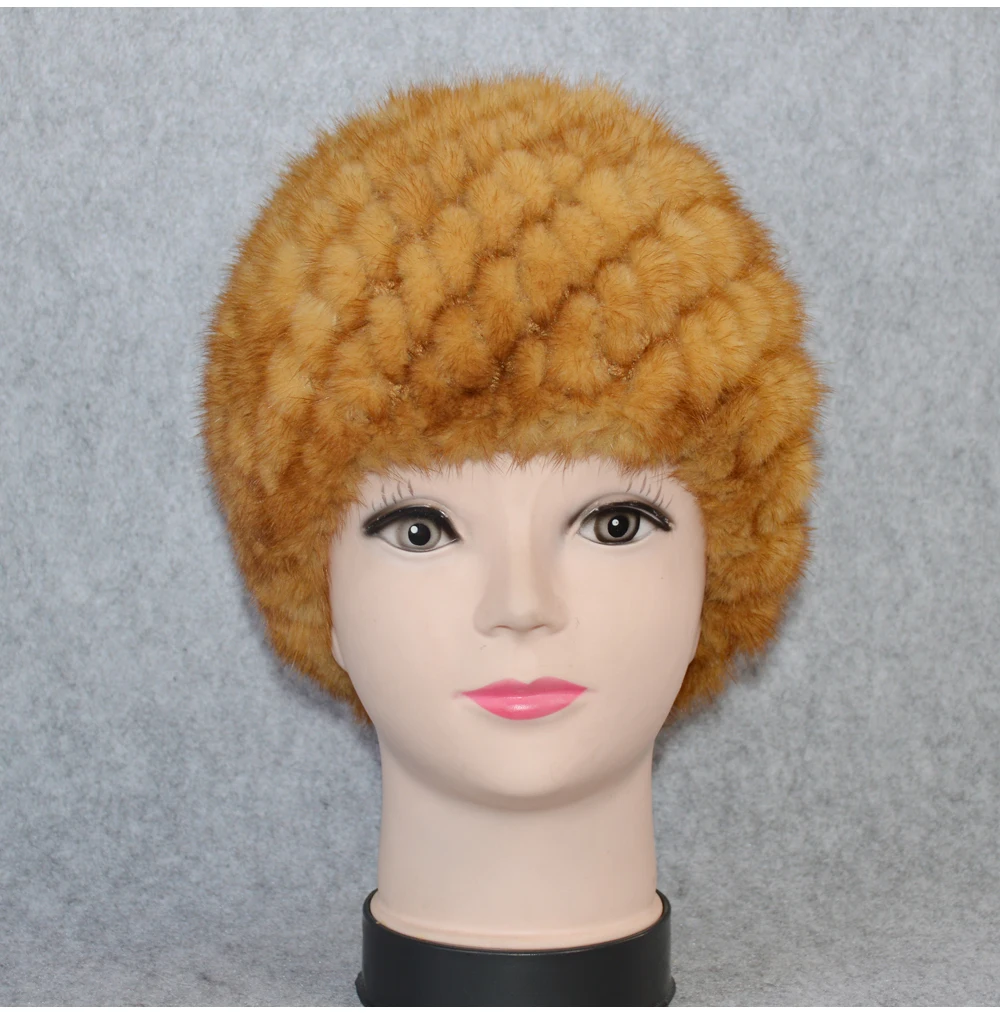 Cotton Lining Winter Lovely Real Mink Fur Hat Women Good Elastic Knitted Real Natural Mink Fur Beanies Caps Real Mink Fur Cap