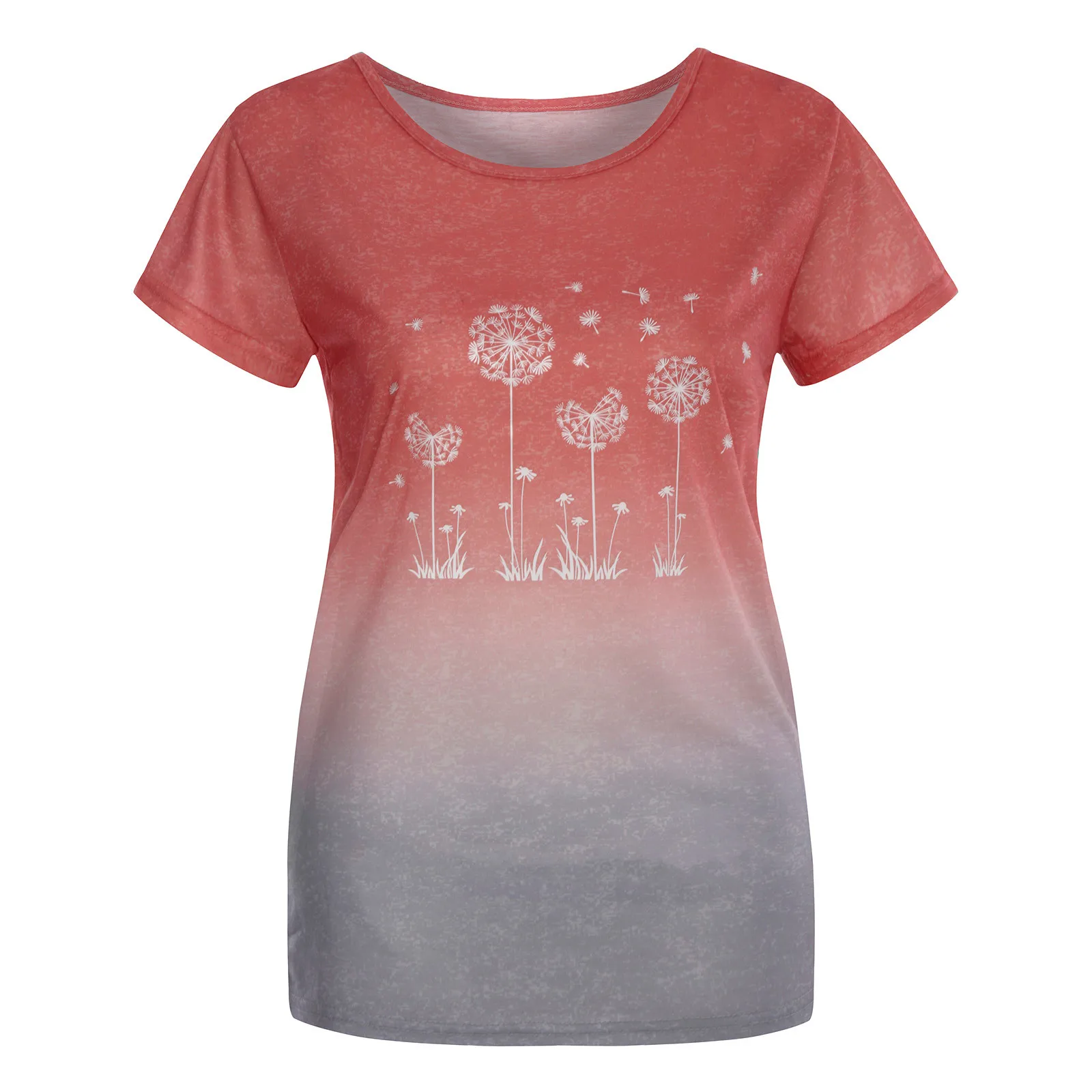 

Rainbow gradient dandelion printed T-shirt, round neck short sleeve women's top, 2021 summer new women's wear roupas femininas