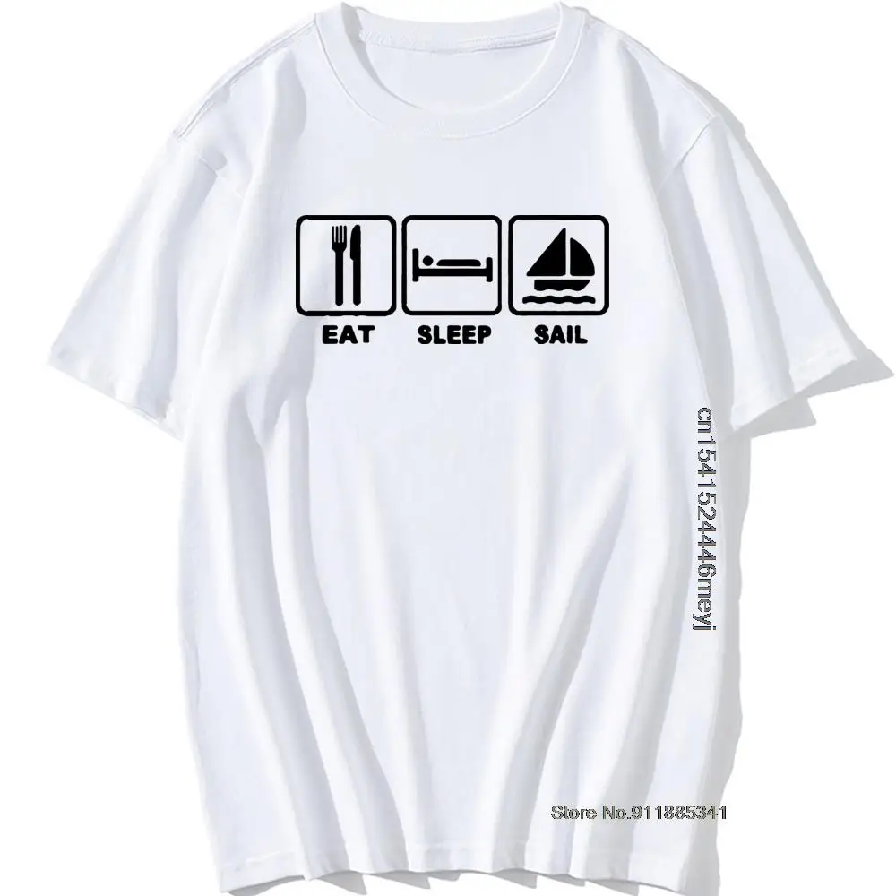 

Eat Sleep Sail T Shirt Sailor Boat Father's Day Present Funny Birthday Gift for Daddy Men Short Sleeve Round Neck Tshirt