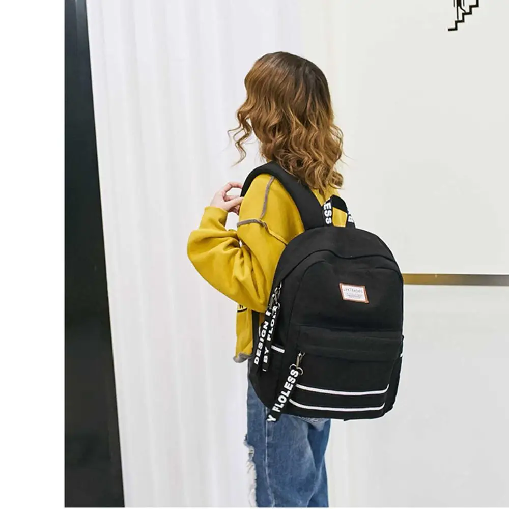 Модный черный женский рюкзак для компьютера одноцветная школьная сумка