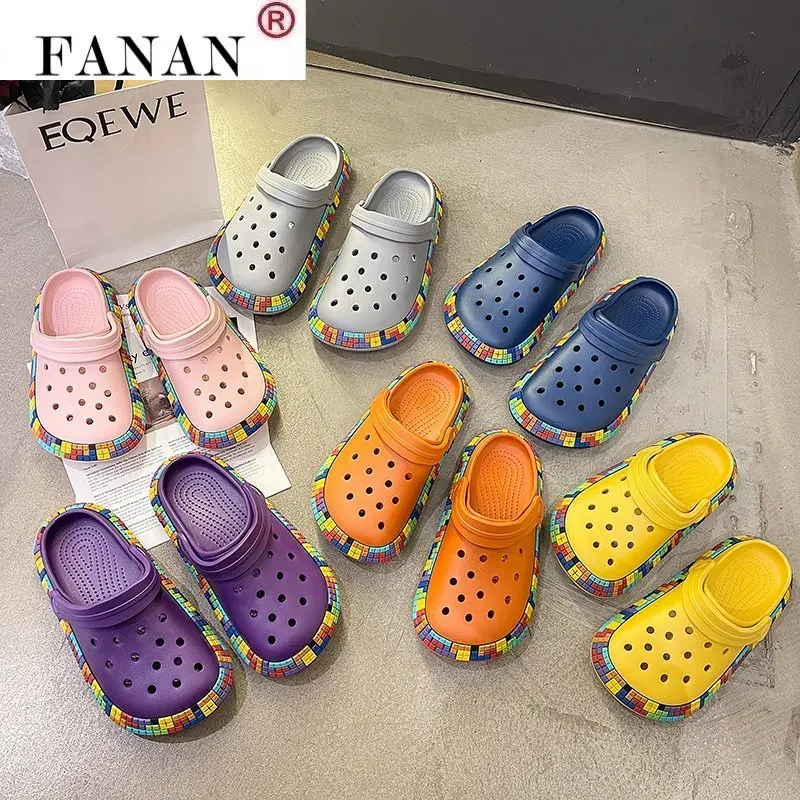 

2021 New Summer Women Large Size Slippers Side Printed Hole Shoes Home Indoor Casual Sandals Slippers Wild Non Slip Beach Shoes
