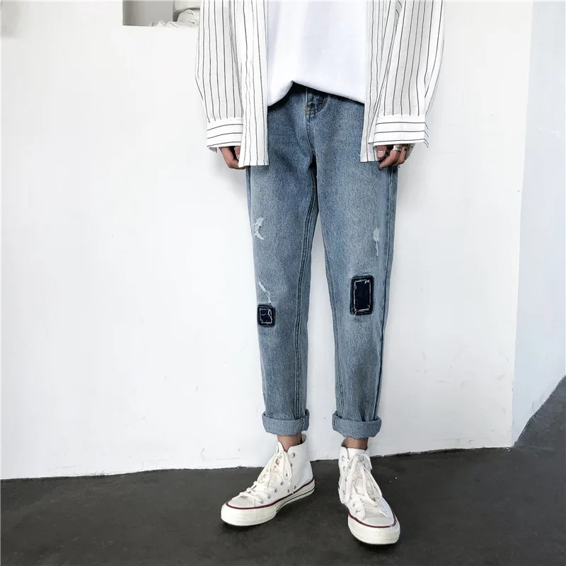 Джинсы мужские свободные прямые в гонконгском стиле модные уличные штаны из