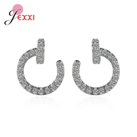 hot sale genuine 925 sterling silver geometric elements stud earrings dazzling crystal earrings for women luxury silver jewelry