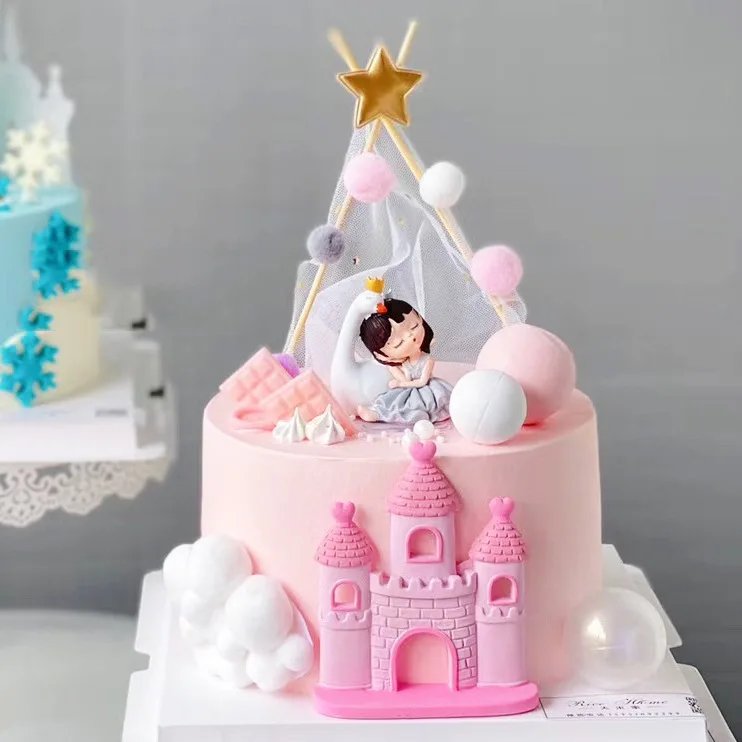 Розовый замок для девочек с оборками и бантом палатка звезда украшения тортов