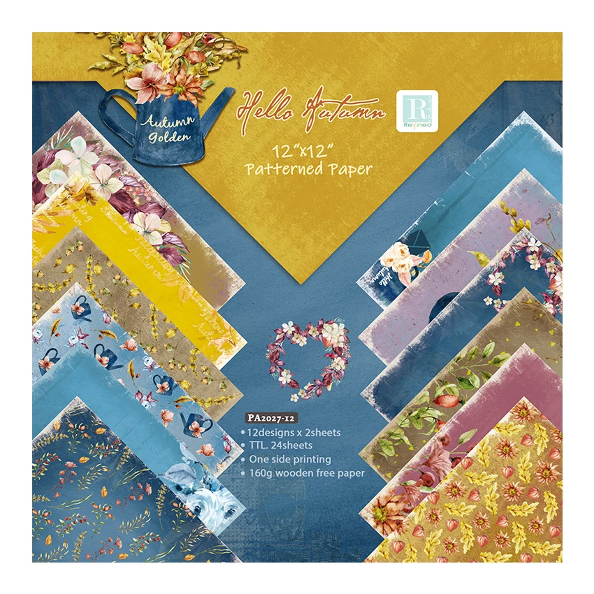 

12inch Hello Autumn Gift Wrapping Book kit Scrapbook Paper Background Paper 24Sheets,DIY Origami Craft Art Home Deco