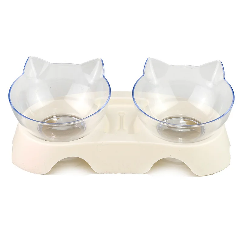 

Pet Supplies 15 Degree Neck Guard Seperated Cat Bowls Double Transparent Plastic Dog Bowl Lovely Cat Food Container Wholesale