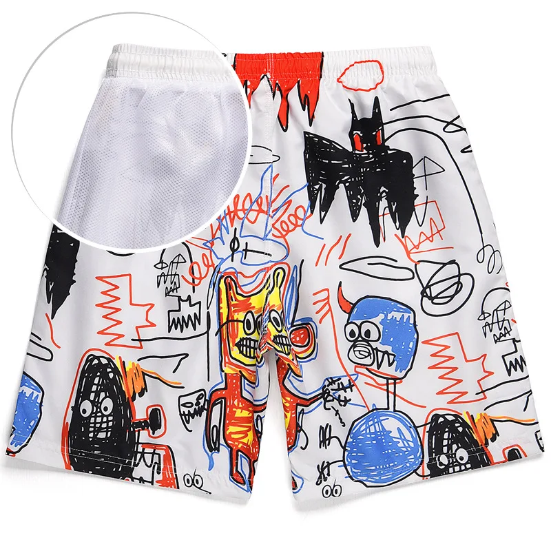 

2021 повседневные свободные сетчатые пятиминутные брюки, мужские шорты с мультяшным принтом, пляжные шорты