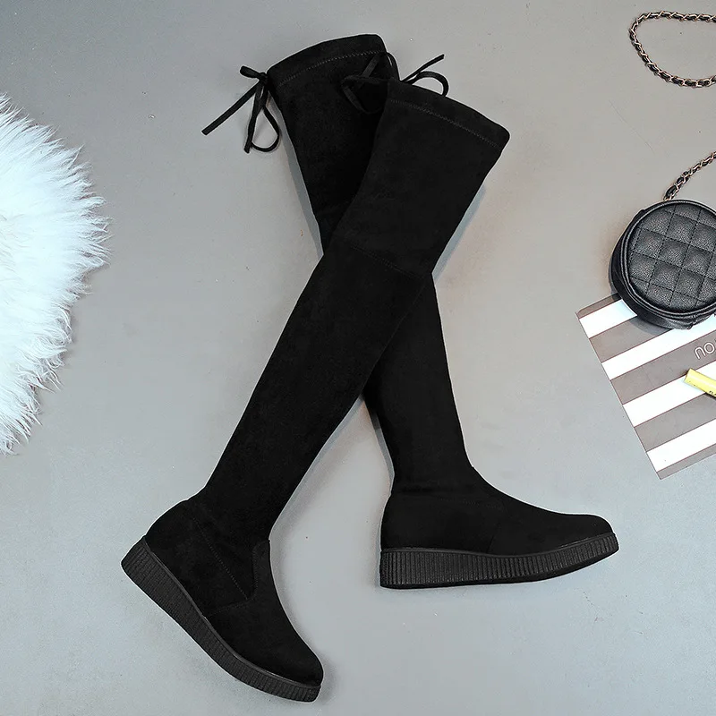 2019 New Boots Women's Autumn And Winter Shoes Flat Knee Korean Version Of The Thin Elastic Women | Обувь