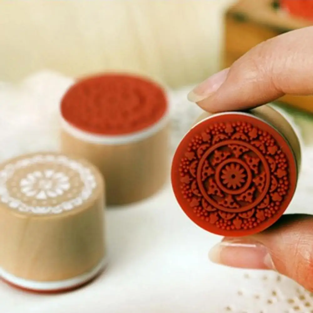 6pcs Wooden Round Vintage Floral Pattern Rubber Stamp Mandala Lace Pottery Polymer Clay Scrapbook Embossing Craft DIY Tools | Дом и сад