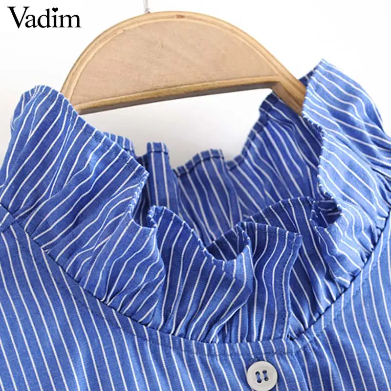 Vadim women stylish ruffled collar striped blouse oversized long sleeve shirt female fashion loose style tops LB428 |