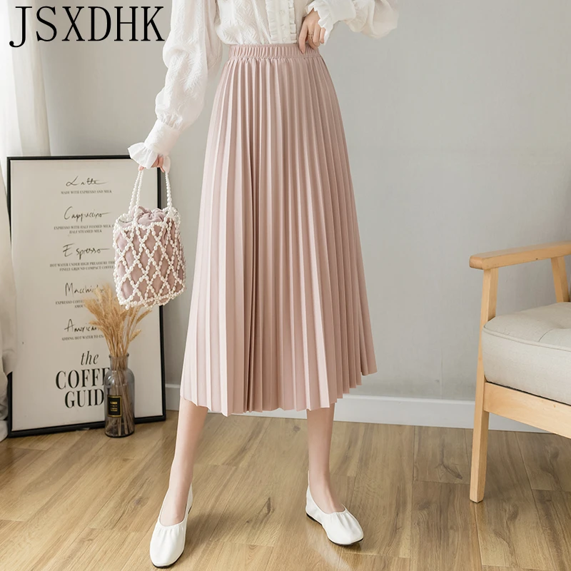 

Women Summer Pleated Long Skirts High Waist Elegant Pink Skirt Casual Clothes Women Midi Fashionable High-Quality Slim Skirt