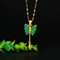 green natural stone butterfly necklaces for women 24k gold color chain bowknot tassel pendant bridesmaid christmas gift jewelry
