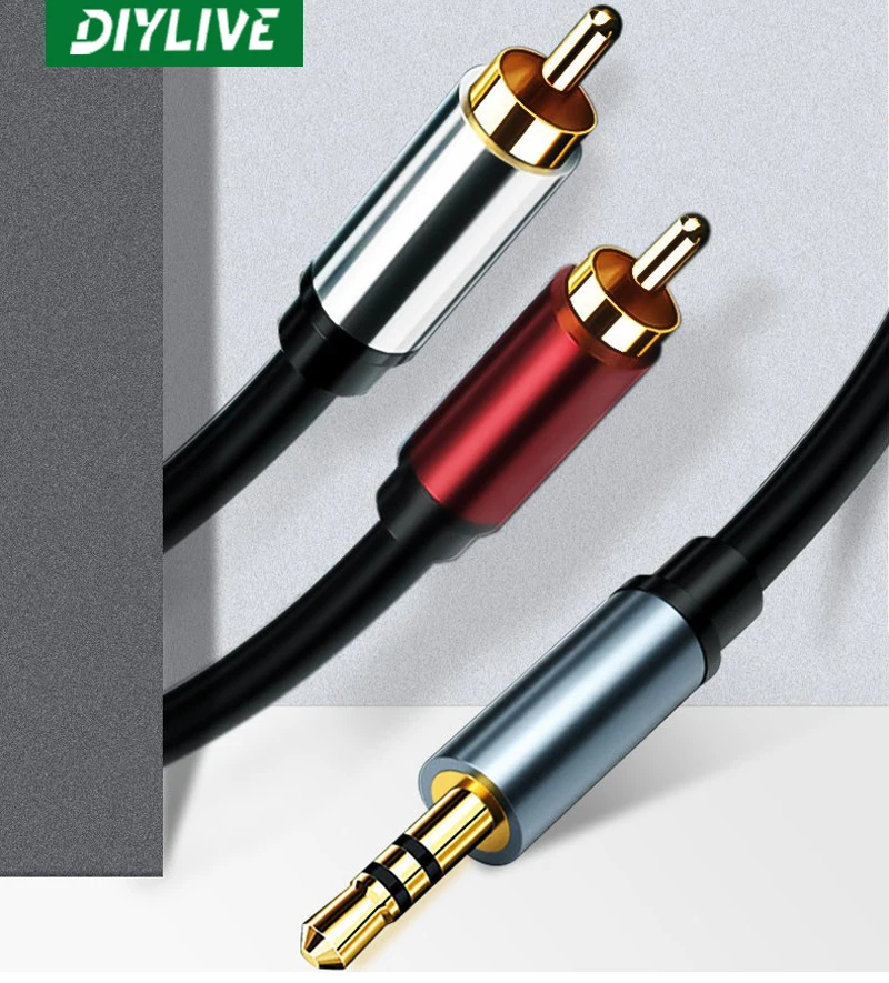 Кабель RCA DIYLIVE, HIFI стерео, от 3,5 мм до 2RCA Aux RCA разъем, Y усилитель мощности, сплиттер для аудио, кабеля домашнего кинотеатра RCA