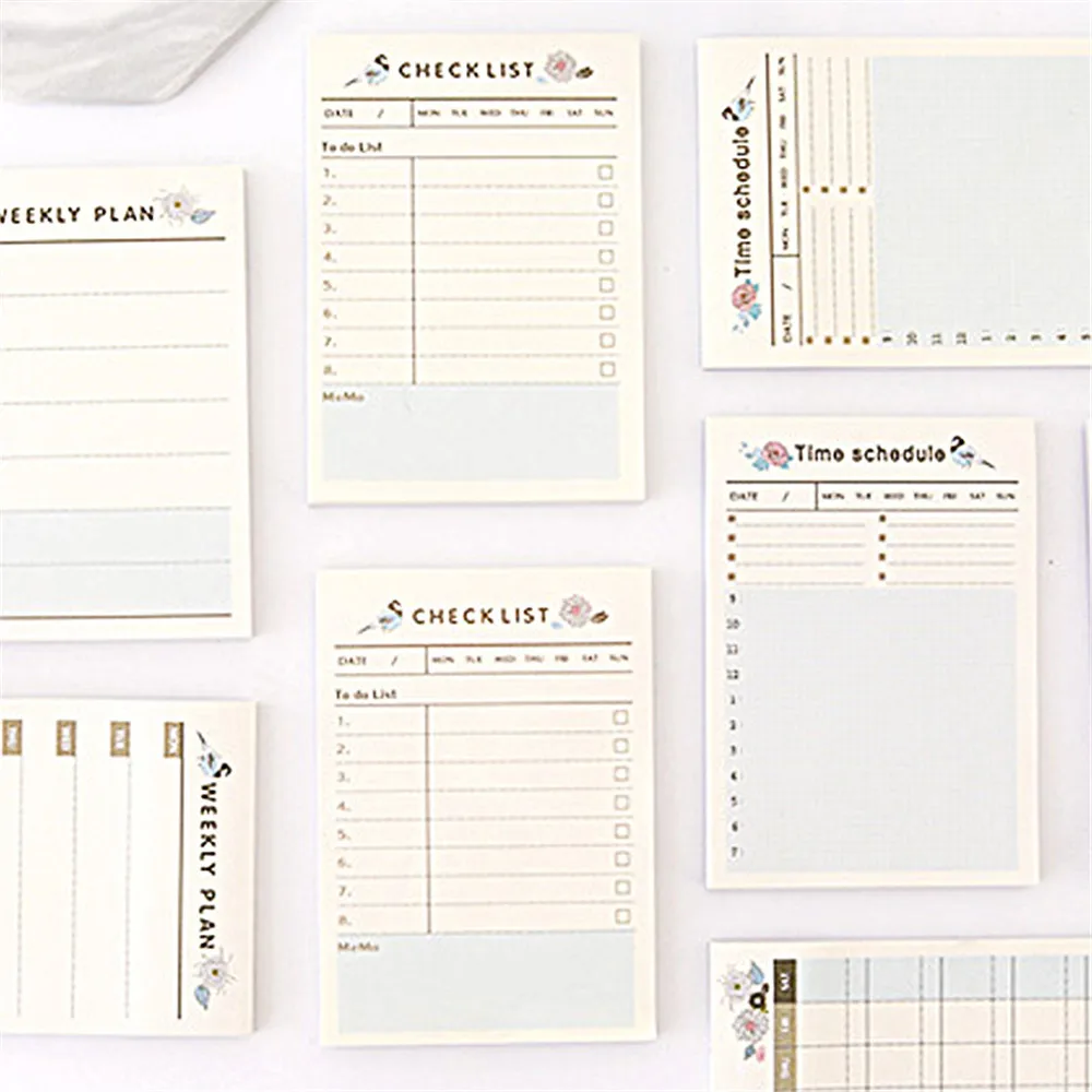 

60sheets Paper Memo Pads Check List Time Schedule Weekly Planner Sticky Notes Message Card Kawaii Decorations DIY Craft Paper