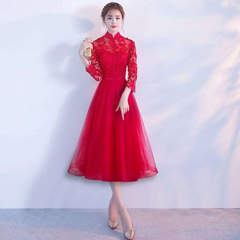 Сексуальное Кружевное ажурное женское платье Cheongsam китайское свадебное для