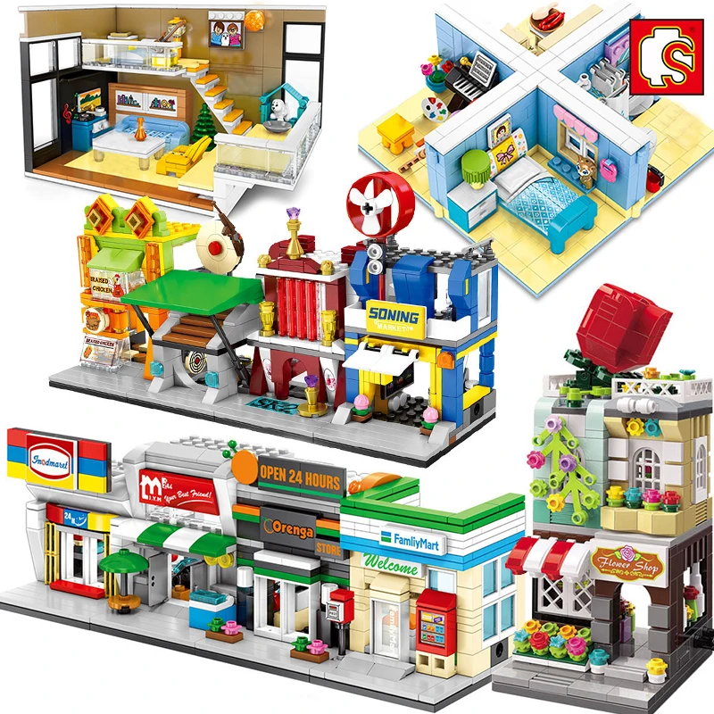 

Sembo City Street View Architecture Building Blocks Friends House Shop Retail Store Cafe Restaurant Mininature Construction toys