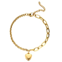 new fashion heart bracelets female gold color stainless steel chain link bracelets for women party jewelry gift wholesale