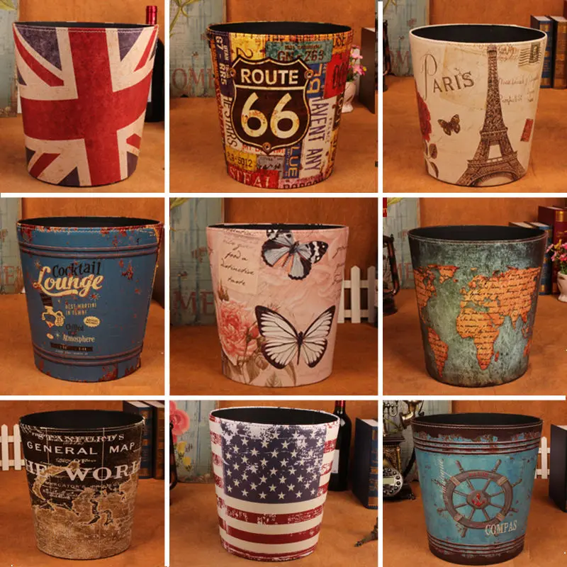 Женская британская круглая кожаная домашняя простая открытая корзина для мусора