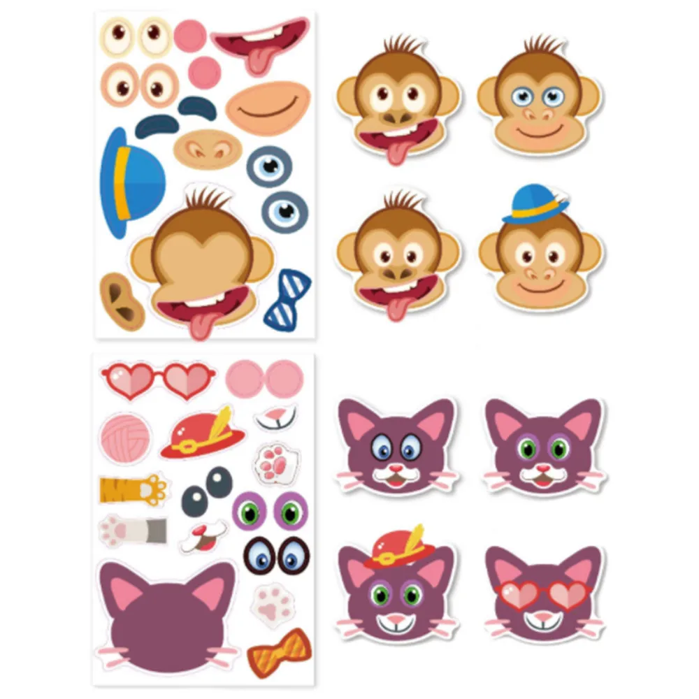 Hojas adhesivas de 12 animales para ni&ntilde;os, l&aacute;minas de pegatinas para hacer una cara DIY, para regalo de Festival, recompensa, cumplea&ntilde;os, recuerdos de fiesta, 36 piezas-3
