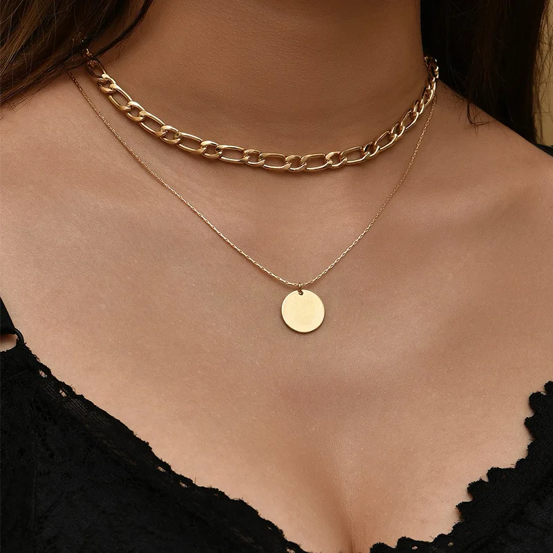 

2021 Trend Elegant Jewelry Multi-layer Geometry Chain Sheet Pendant Necklace Unquie Women Fashion Necklace Wholesale X046