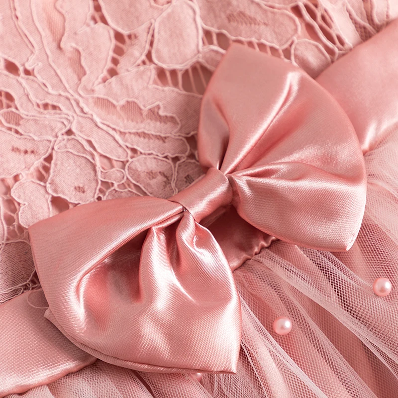 Летние кружевные платья для девочек розовое вечернее платье-пачка детская