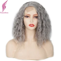 yiyaobess 12inch synthetic natural hair silver grey short wavy part lace wig cosplay wigs for women pelucas high temperature