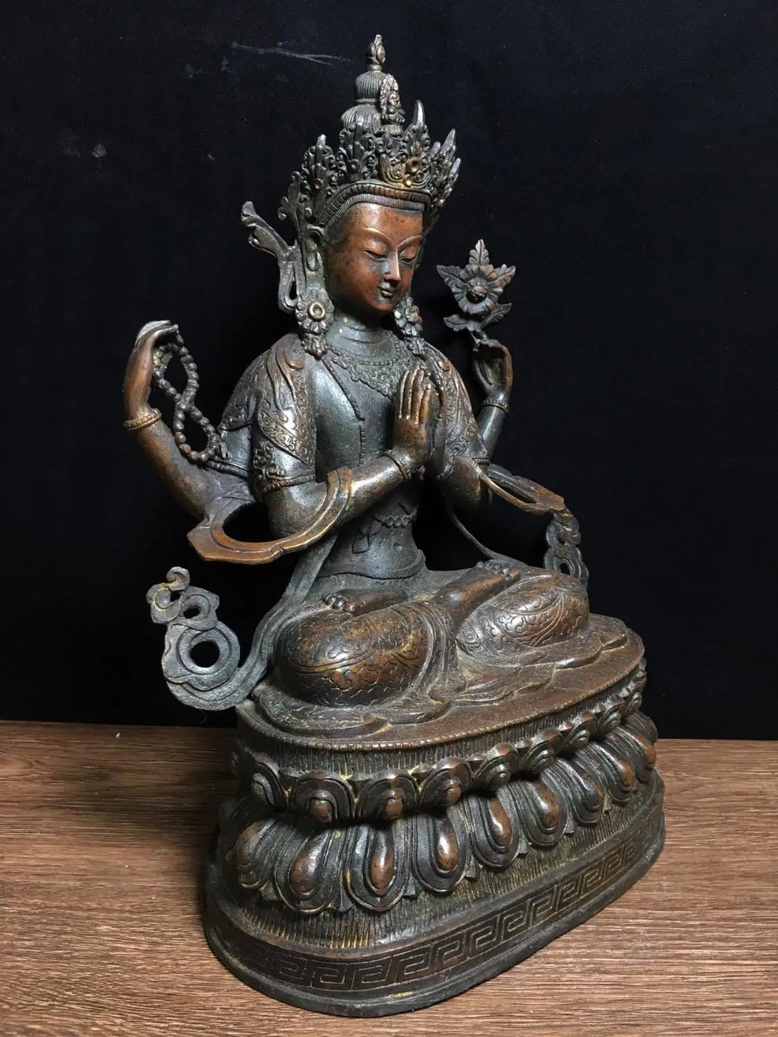 

14" Tibet Buddhism Temple Purple Bronze 4 arms Guanyin Avalokitasvara Buddha Statue Green Tara statue White Tara Buddha Statue