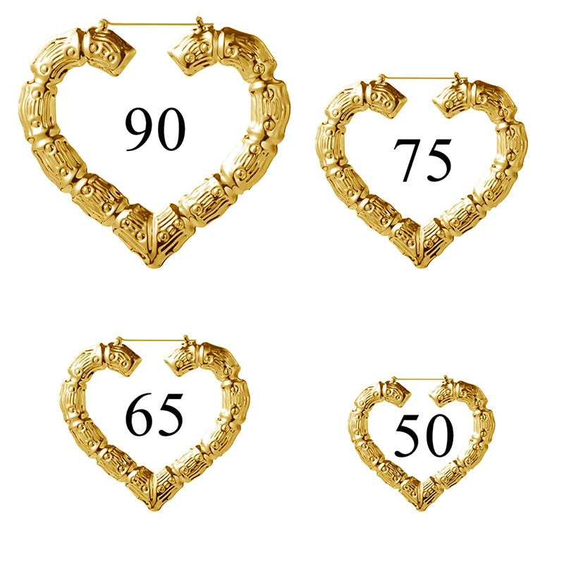 

Bamboo Joint Large Hoop Earrings For Women Copper Real Gold Plating Big Love Heart Earrings Trendy Female No Allergic Jewelry
