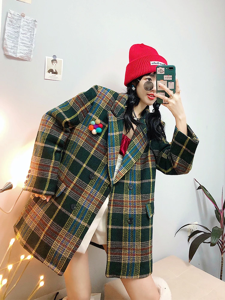 

Retro Plaid Woolen Short Coat for Women 2020 New Winter Clothes Korean Style Loose Slimming Woolen Coat