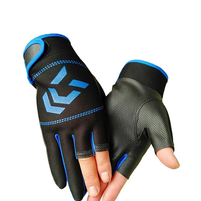 DAIWA-guantes de pesca antideslizantes para hombre y mujer, guantes de pesca de 3 cortes/medio dedo, equipo de pesca para exteriores, 1 par