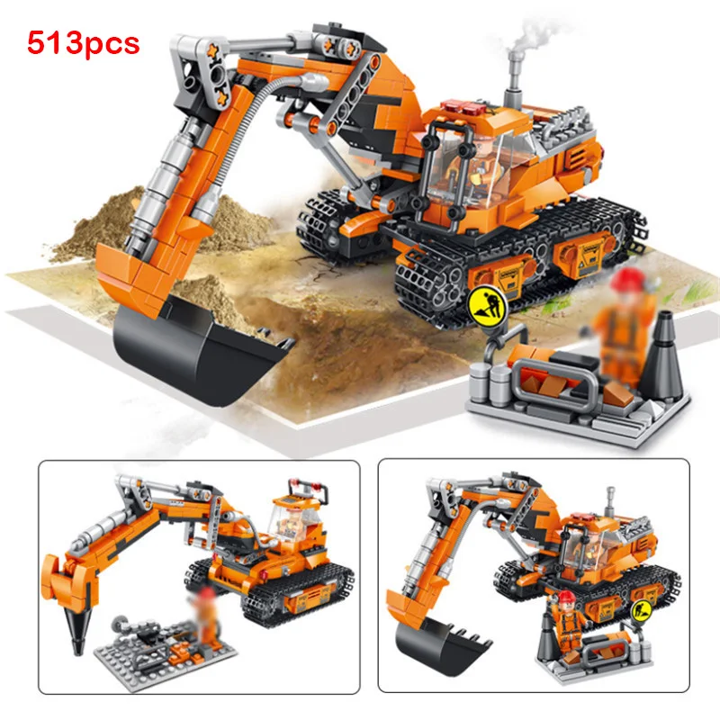 Инженерная техника экскаватор модель строительные блоки игрушка бульдозер кран