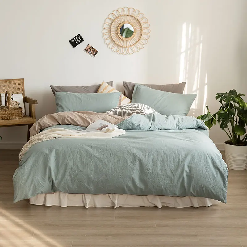 

Cotton Double Bedding Set Full Size Minimalist Four Seasons Pillowcase Bedding Set Bedroom Parure De Lit Home Textile DF50SJT