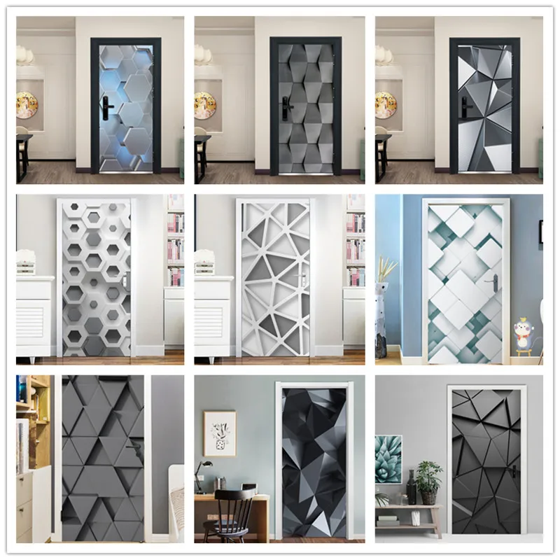 

Modern 3D Stereo Geometric Door Mural PVC Self-Adhesive Waterproof Wall Sticker Living Room Creative Decor Door Stickers Poster