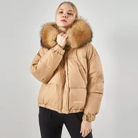 2021 hot sale winter warm jacket real raccoon fur collar women waterproof fabric duck feather thermal short down bubble coat