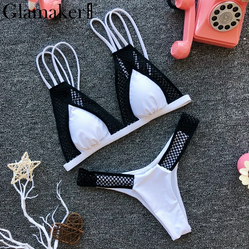 Glamaker, два предмета, сексуальный, выдалбливают, белый, микро бикини, для женщин, летний, праздник, пляжный купальник, женский, пуш-ап, купальник, купальник - Цвет: White