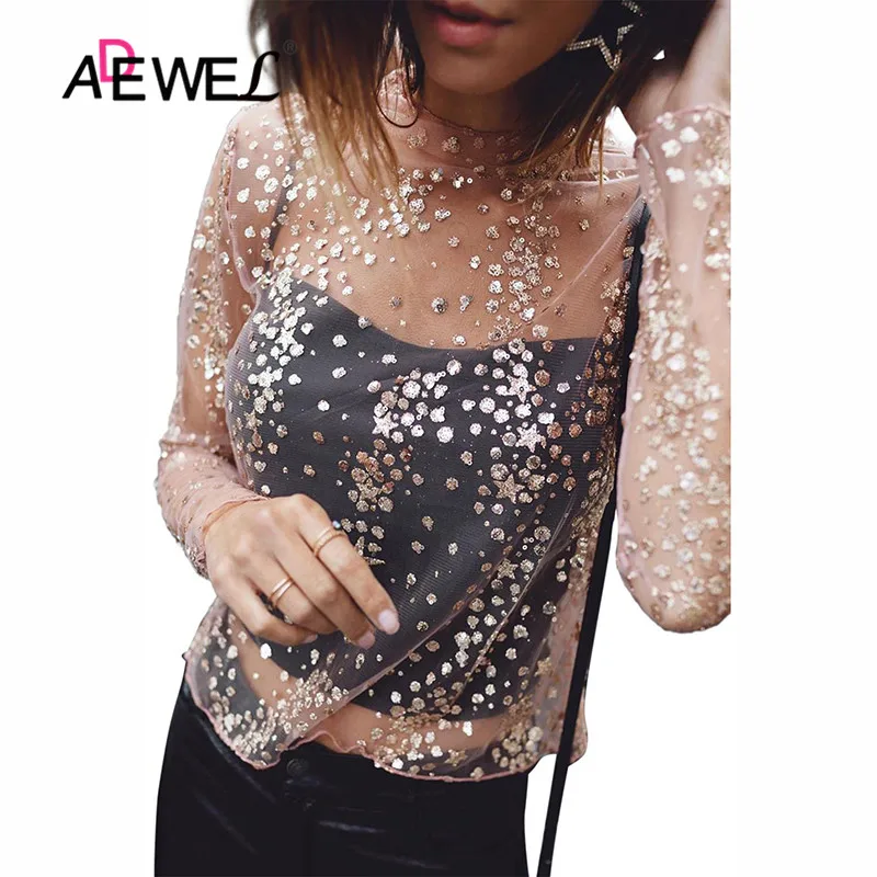 ADEWEL женские топы горячая распродажа кружевная рубашка перспектива высокий ворот