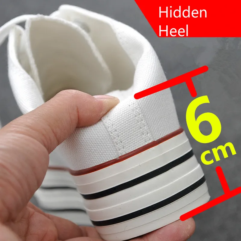 

New Arrival Women Hidden Heel Platform Wedge Canvas Shoes Outdoor White Black Fashion Girls Wedge Sneakers N6-53