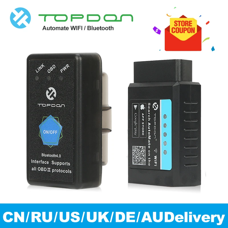 TOPDON автоматический Wi-Fi Bluetooth ELM327 V1.5 PIC18F25K80 OBD2 сканер OBDII адаптер IOS Android автомобильный диагностический инструмент считыватель кода