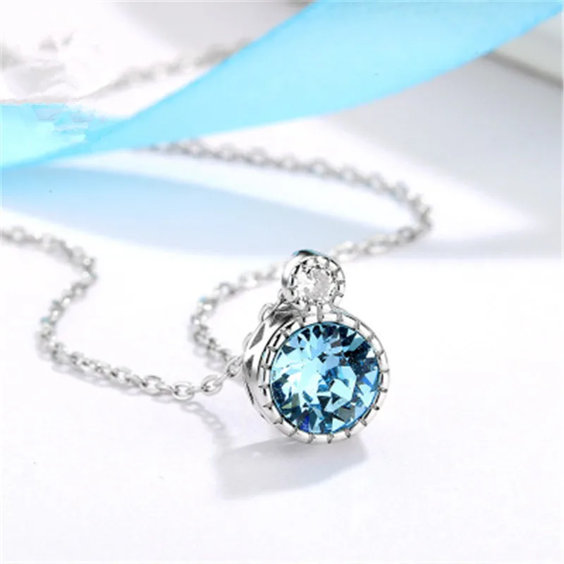 

Delicate Crystal Blue Ocean Heart Pendant Necklace Feminine Party Wedding Valentine's days Gifts Jewelry