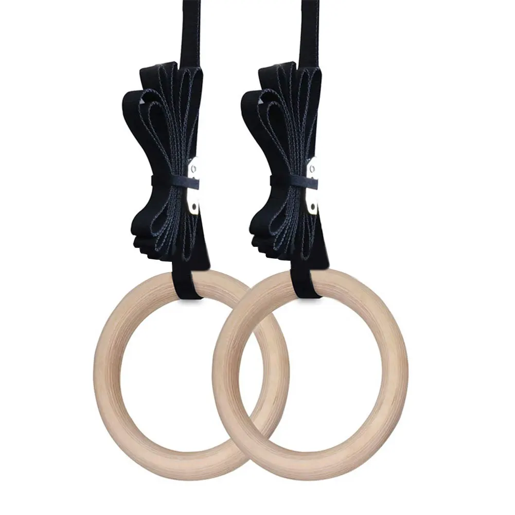 

Wooden Gymnastic Rings Gym Ring with Adjustable Straps Buckles Indoor Fitness Crossfit Home Playground Gym