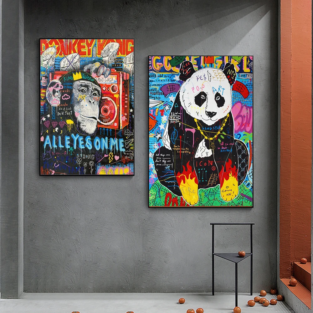 

Modern Street Graffiti Wall Art David Animal Panda Monkey and Orangutan Posters Home Bedroom Decor Print Canvas Painting Picture
