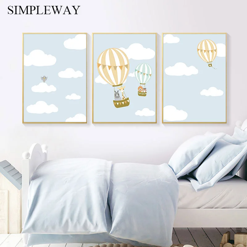 Милые животные воздушные шары для путешествий детская Картина на холсте простая